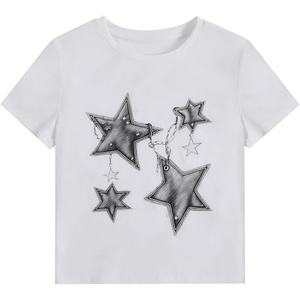 image:imageRoseSeek Girls Geometric Star Graphic Tee Tops Casual Summer Short Sleeve Crew Neck T ShirtGrey White