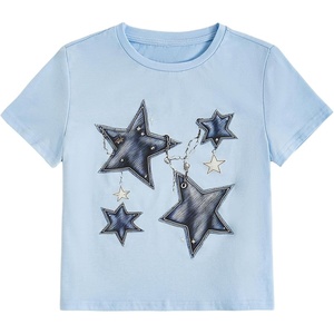 image:imageRoseSeek Girls Geometric Star Graphic Tee Tops Casual Summer Short Sleeve Crew Neck T ShirtStar Blue