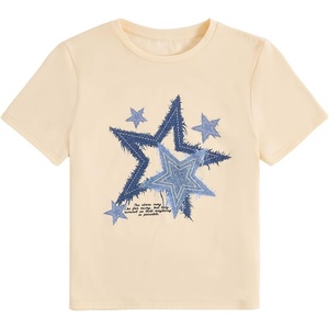 image:imageRoseSeek Girls Geometric Star Graphic Tee Tops Casual Summer Short Sleeve Crew Neck T ShirtStar Print Apricot