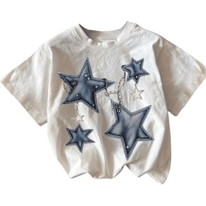 image:imageRoseSeek Girls Geometric Star Graphic Tee Tops Casual Summer Short Sleeve Crew Neck T ShirtWhite