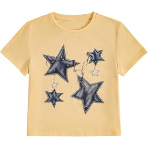 image:imageRoseSeek Girls Geometric Star Graphic Tee Tops Casual Summer Short Sleeve Crew Neck T ShirtYellow