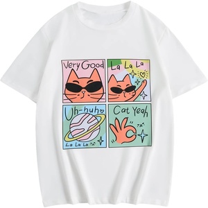 image:imageRoseSeek Girls Graphic Drop Shoulder Star Print Tee Tops Short Sleeve Crew Neck Summer ShirtsCat White