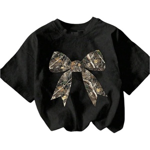 image:imageRoseSeek Girls Graphic Print Tee Shirt Round Neck Short Sleeve T Shirts Summer Cute Trendy TopsBlack Bow