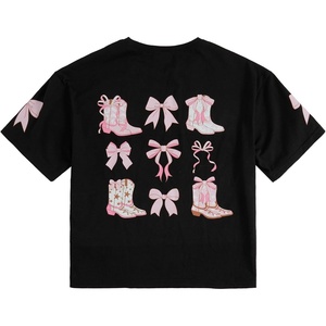 image:imageRoseSeek Girls Graphic Print Tee Shirt Round Neck Short Sleeve T Shirts Summer Cute Trendy TopsBow Black