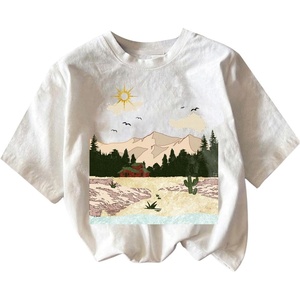image:imageRoseSeek Girls Graphic Print Tee Shirt Round Neck Short Sleeve T Shirts Summer Cute Trendy TopsMountain White