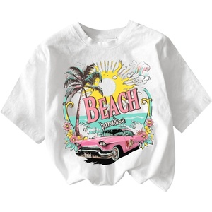 image:imageRoseSeek Girls Graphic Print Tee Shirt Round Neck Short Sleeve T Shirts Summer Cute Trendy TopsPink Beach White