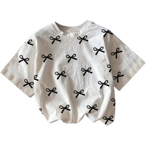 image:imageRoseSeek Girls Graphic Print Tee Shirt Round Neck Short Sleeve T Shirts Summer Cute Trendy TopsWhite Black Bow