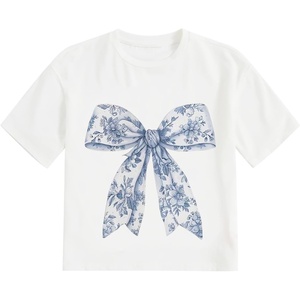 image:imageRoseSeek Girls Graphic Print Tee Shirt Round Neck Short Sleeve T Shirts Summer Cute Trendy TopsWhite Snow Bow