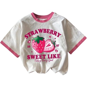 image:imageRoseSeek Girls Graphic Print Tee Shirt Round Neck Short Sleeve T Shirts Summer Cute Trendy TopsWhite With Pink