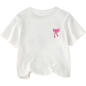 image:imageRoseSeek Girls Graphic Print Tee Shirt Round Neck Short Sleeve T Shirts Summer Cute Trendy TopsWhite and Pink