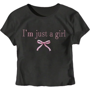 image:imageRoseSeek Girls Graphic Tee Crew Neck Letter Bow Print Crop Tops Casual Cute Short Sleeve T ShirtBlack