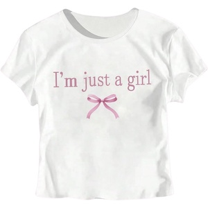 image:imageRoseSeek Girls Graphic Tee Crew Neck Letter Bow Print Crop Tops Casual Cute Short Sleeve T ShirtWhite