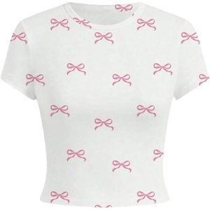 image:imageRoseSeek Girls Graphic Tee Crew Neck Letter Bow Print Crop Tops Casual Cute Short Sleeve T ShirtWhite Bow