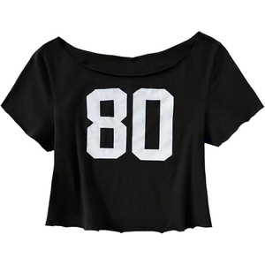 image:imageRoseSeek Girls Graphic Tees Off The Shoulder Tops Short Sleeve Jersey Shirts Y2K Crop TopsNumber Black