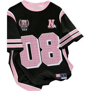 image:imageRoseSeek Girls Jersey Shirts Color Block Number Graphic Tees Short Sleeve Crew Neck Sports T ShirtBlack 08