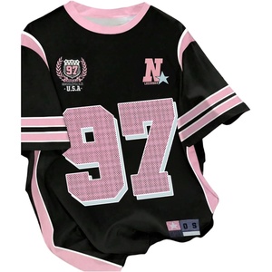 image:imageRoseSeek Girls Jersey Shirts Color Block Number Graphic Tees Short Sleeve Crew Neck Sports T ShirtBlack