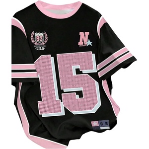 image:imageRoseSeek Girls Jersey Shirts Color Block Number Graphic Tees Short Sleeve Crew Neck Sports T ShirtBlack 15