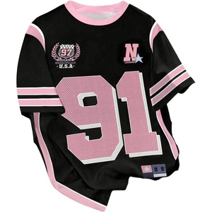 image:imageRoseSeek Girls Jersey Shirts Color Block Number Graphic Tees Short Sleeve Crew Neck Sports T ShirtBlack and Pink Letter