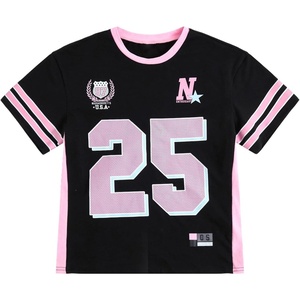 image:imageRoseSeek Girls Jersey Shirts Color Block Number Graphic Tees Short Sleeve Crew Neck Sports T ShirtNumber Black and Pink