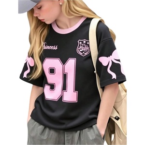 image:imageRoseSeek Girls Jersey Shirts Color Block Number Graphic Tees Short Sleeve Crew Neck Sports T ShirtPink