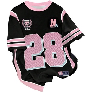 image:imageRoseSeek Girls Jersey Shirts Color Block Number Graphic Tees Short Sleeve Crew Neck Sports T ShirtPink and Black