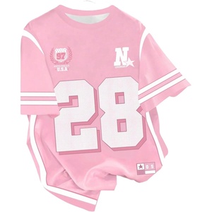 image:imageRoseSeek Girls Jersey Shirts Color Block Number Graphic Tees Short Sleeve Crew Neck Sports T ShirtWhite and Pink