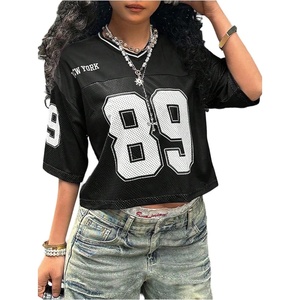 image:imageRoseSeek Girls Jersey Shirts Number Graphic Tees Half Sleeve Hip Hop Y2k Crop Tops Football JerseyBlack
