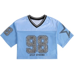 image:imageRoseSeek Girls Jersey Shirts Number Graphic Tees Half Sleeve Hip Hop Y2k Crop Tops Football JerseyNumber Blue