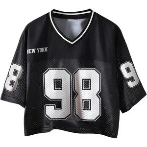 image:imageRoseSeek Girls Jersey Shirts Number Graphic Tees Half Sleeve Hip Hop Y2k Crop Tops Football JerseyNumber Print Black