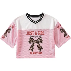 image:imageRoseSeek Girls Jersey Shirts Number Graphic Tees Half Sleeve Hip Hop Y2k Crop Tops Football JerseyPink and White