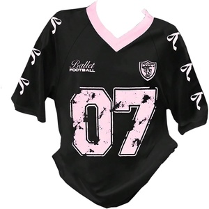 image:imageRoseSeek Girls Jersey Y2K Oversized Graphic Number Print Tops V Neck Short Sleeve T Shirt Hip Pop Tee StreetwearBlack and Pink