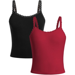 image:imageRoseSeek Girls Lace Tank Tops Ribbed Knit Sleeveless Basic Tank Shirts Cute Camisole TopsBlack and Red