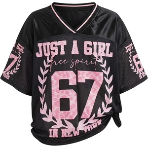 image:imageRoseSeek Girls Leopard Bows Graphic Tees Oversized Football Jersey Mesh Color Block Short Sleeve T ShirtBlack With Pink