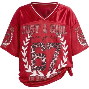 image:imageRoseSeek Girls Leopard Bows Graphic Tees Oversized Football Jersey Mesh Color Block Short Sleeve T ShirtMedium Red