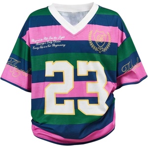image:imageRoseSeek Girls Leopard Bows Graphic Tees Oversized Football Jersey Mesh Color Block Short Sleeve T ShirtPink Green