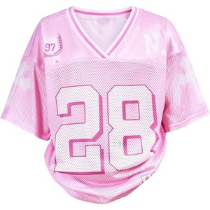 image:imageRoseSeek Girls Leopard Bows Graphic Tees Oversized Football Jersey Mesh Color Block Short Sleeve T ShirtPink and White