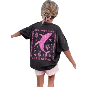 image:imageRoseSeek Girls Letter Animal Graphic Tees Short Sleeve Crewneck T Shirts Oversized Vacation Summer TopsBlack Grey