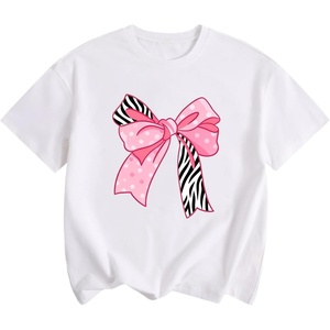 image:imageRoseSeek Girls Letter Animal Graphic Tees Short Sleeve Crewneck T Shirts Oversized Vacation Summer TopsBow Pink and White