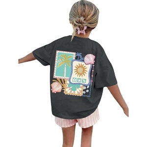 image:imageRoseSeek Girls Letter Animal Graphic Tees Short Sleeve Crewneck T Shirts Oversized Vacation Summer TopsDark Deep Grey