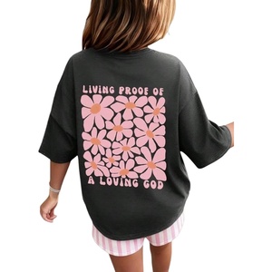 image:imageRoseSeek Girls Letter Animal Graphic Tees Short Sleeve Crewneck T Shirts Oversized Vacation Summer TopsDeep Grey and Pink