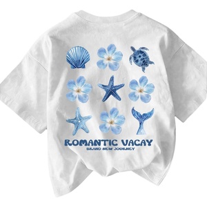 image:imageRoseSeek Girls Letter Animal Graphic Tees Short Sleeve Crewneck T Shirts Oversized Vacation Summer TopsFloral White