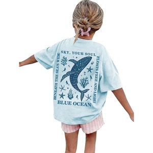 image:imageRoseSeek Girls Letter Animal Graphic Tees Short Sleeve Crewneck T Shirts Oversized Vacation Summer TopsMix Blue