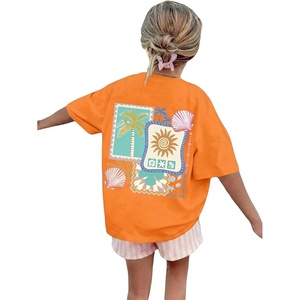 image:imageRoseSeek Girls Letter Animal Graphic Tees Short Sleeve Crewneck T Shirts Oversized Vacation Summer TopsOrange