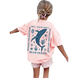image:imageRoseSeek Girls Letter Animal Graphic Tees Short Sleeve Crewneck T Shirts Oversized Vacation Summer TopsPink and Blue
