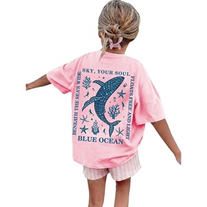 image:imageRoseSeek Girls Letter Animal Graphic Tees Short Sleeve Crewneck T Shirts Oversized Vacation Summer TopsPrint Pink