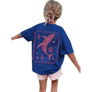image:imageRoseSeek Girls Letter Animal Graphic Tees Short Sleeve Crewneck T Shirts Oversized Vacation Summer TopsPrint Royal Blue