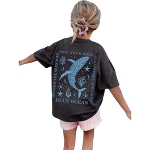 image:imageRoseSeek Girls Letter Animal Graphic Tees Short Sleeve Crewneck T Shirts Oversized Vacation Summer TopsSolid Dark Grey