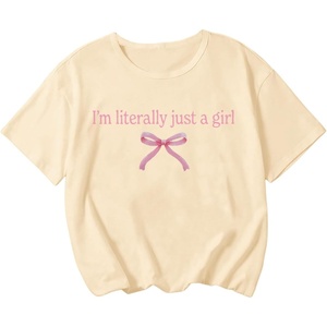 image:imageRoseSeek Girls Letter Bow Graphic Tees Short Sleeve Crewneck Cute Shirts for Teen Girls TrendyApricot
