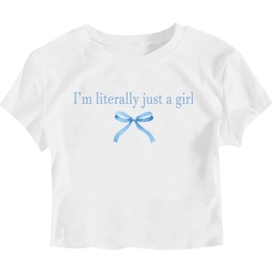 image:imageRoseSeek Girls Letter Bow Graphic Tees Short Sleeve Crewneck Cute Shirts for Teen Girls TrendyBlue and White