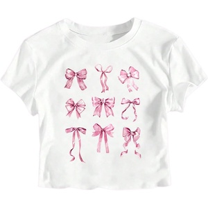 image:imageRoseSeek Girls Letter Bow Graphic Tees Short Sleeve Crewneck Cute Shirts for Teen Girls TrendyBow White